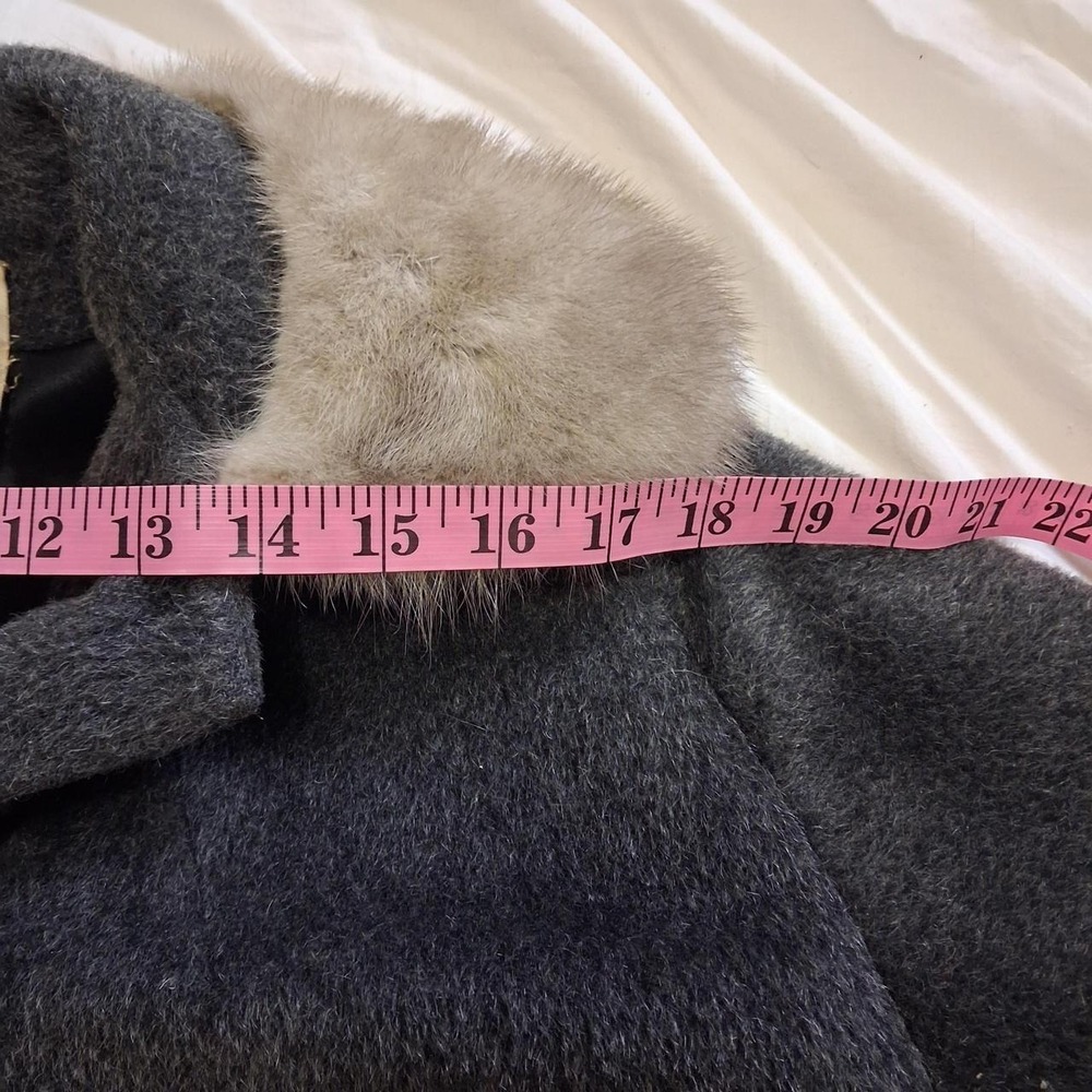 Vintage 50s 60s Luxury Charcoal Gray Wool Genuine Mink Fur Collar Overcoat M L - Picture 4 of 8